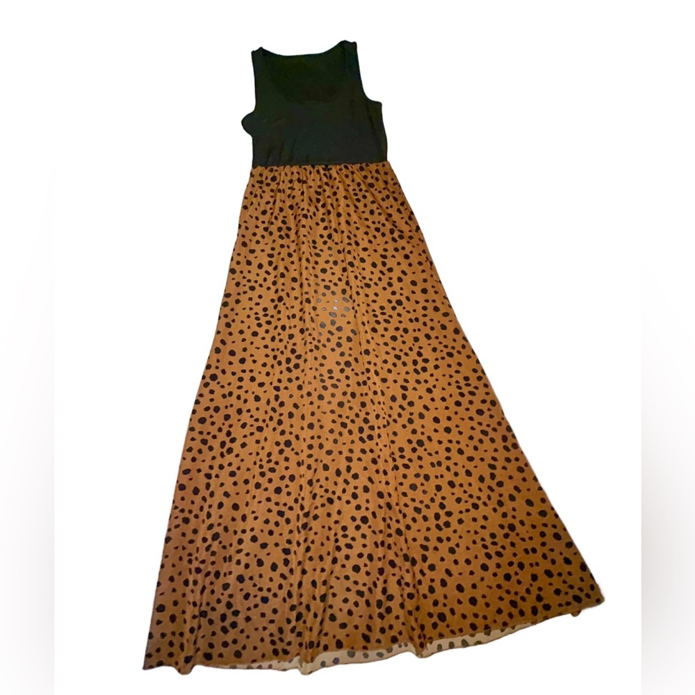 SHEIN Black and Brown Polka Dot/Animal Print Sleeveless Maxi Dress Size Large